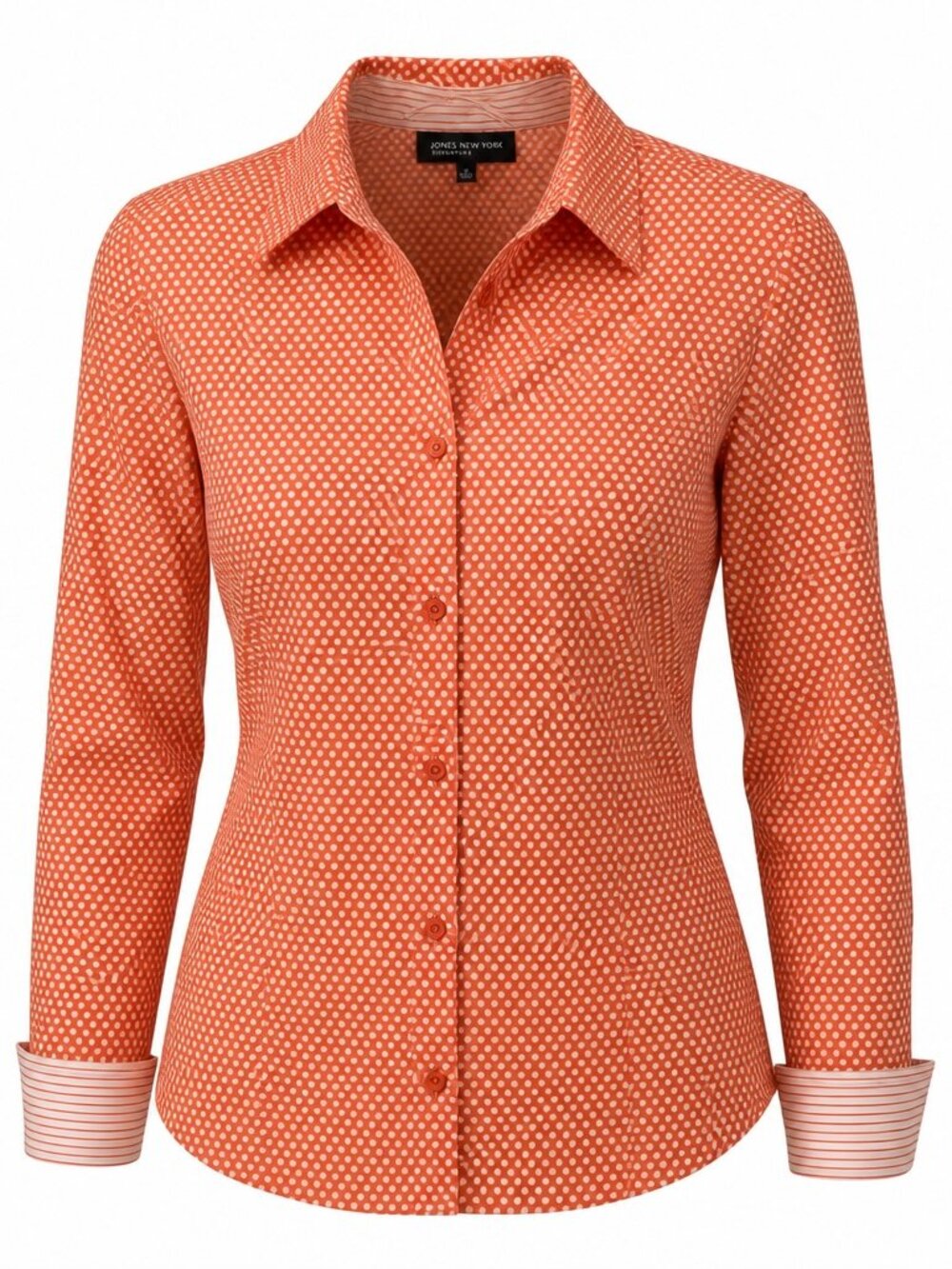 NWOT JONES NEW YORK, Coral Orange and White Polka Dot Button-Up Shirt, Size L
